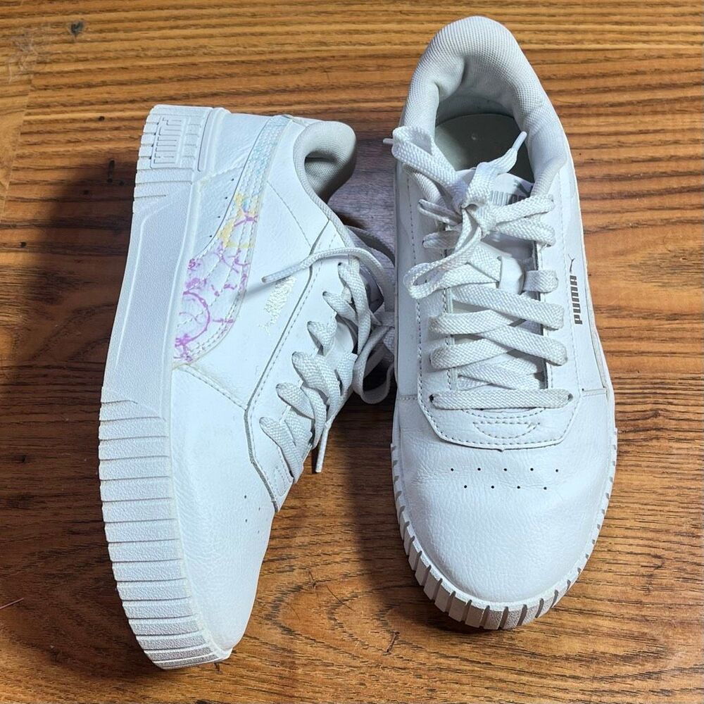 Puma Woman’s White Carina Bubble Dye Low Casual Sneaker Sz 7.5
